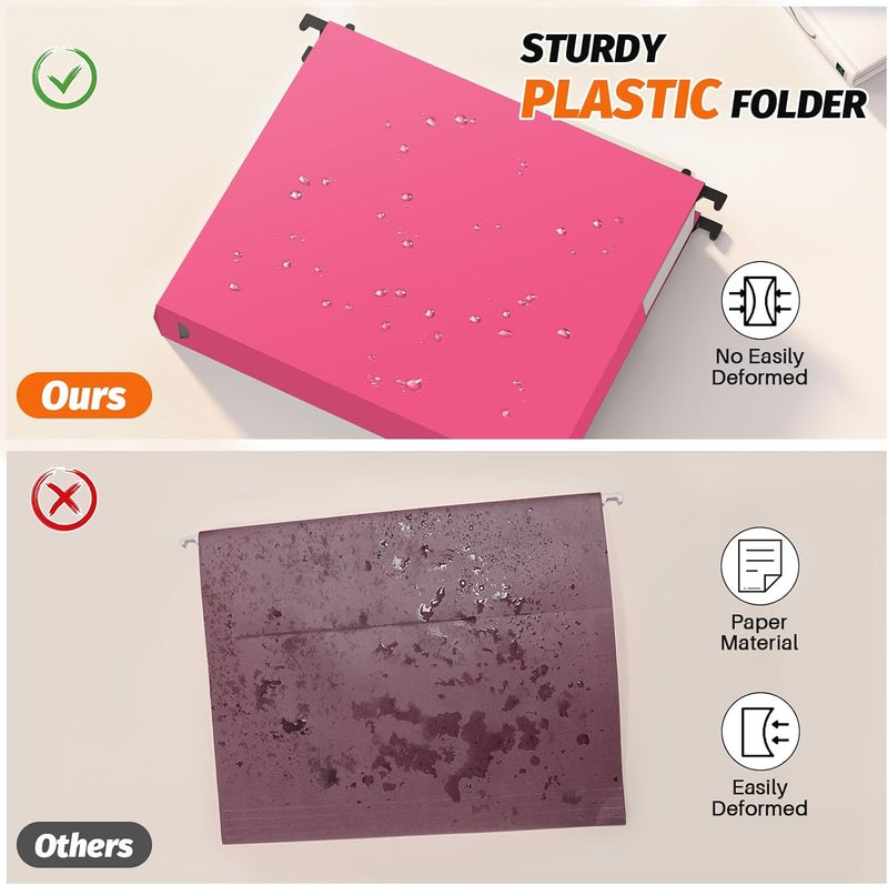 SHUTEX Extra Capacity Plastic Hanging File Folders,12 Pack Reinforced Expanding Hang Folder Letter Size,Accordian Pocket,Heavy Duty 2 Inch Expansion, Hard Hanging Folder Organizer for Office Home,Pink - Image 2